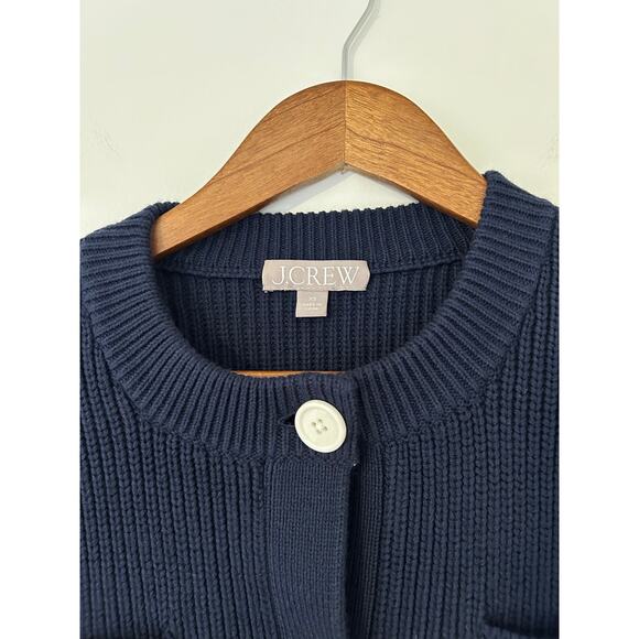NWOT J. Crew Four Pocket Cardigan Thick Knit Navy Blue Cotton Blend XS Classic - Picture 3 of 8